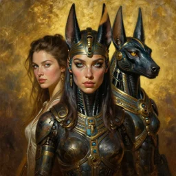 fantasy portrait oil painting, hybrid, reptilian, anya _ taylor - joy, bella hadid, ( ( cory chase, ) ) halle berry, cybernetic anubis atlantean warrior, intense soul penetrating hypnotic eyes, oil painting, francois boucher, rpg portrait, william - adolphe bouguereau, michael cheval, steampunk, hyperdetailed, volumetric golden dappled dynamic lighting, highly detailed, cinematic lighting, unreal engine, 8 k, hd