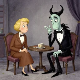 awkward meeting for the strange pair, illustrated by edward gorey, lagerstedt, tim burton