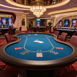 futuristic casino, crisp, artistic, artstation, luxury, las vegas, beautiful, large, poker table