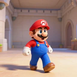 shocked Mario walking into an empty castle chamber