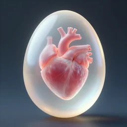 a translucent pale egg with a beating heart inside, unreal engine 5, path tracing, volumetric lighting, trending on artstation