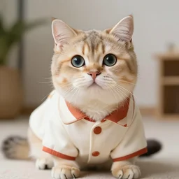 a professional photograph of a cute cat wearing an outfit, HD, 8K, highly detailed