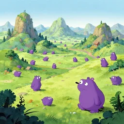 The Purple People Eater :: extremely detailed landscape :: concept art by Don Bluth :: a masterpiece by Alan Davis ::