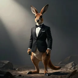 spy kangaroo, in a strict suit with bowtie, like james bond, avatar image, digital art, minimalism