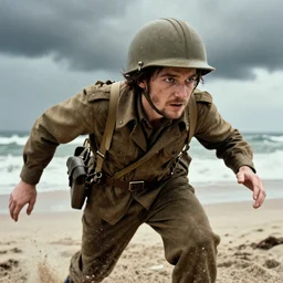 A closeup of Pewdiepie storming the beaches of Normandy, 1945, Colourized