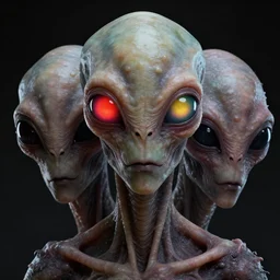 portrait of a space alien, varying detailed skin, octane render, eyes glowing with two rings of high contrast colors, realistic render, detailed, ugly, slimy unreal engine, symmetrical!!, greg rutkowski and ruan jia, cinematic