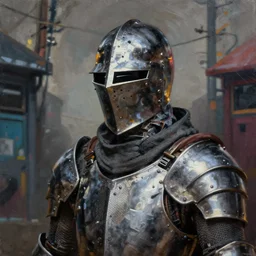 greg manchess oil matte portrait painting, knight with no arms, masterpiece, highly detailed, scifi, deep focus, elegant, digital painting, street art, trending artstation, sharp focus, shading, dramatic illumination, ultra realistic, 4 k, art by greg rutkowski wlop rossdraws