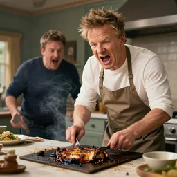 gordon ramsey yelling at link for cooking burnt food in the style of breath of the wild, artstation
