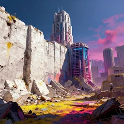 Cyberpunk Post Nuclear City Fallout in borderland style vivid colorful white wall fortress Hyperrealistic CGI Photorealistic cinematic volume lighting fanart on ArtStation  concept art