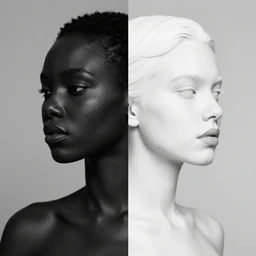 two faces woman, half blak and half white