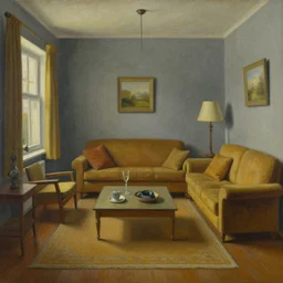 a painting of a living room, a surrealist painting by jacek yerka, cgsociety, fantastic realism, surrealist, detailed painting