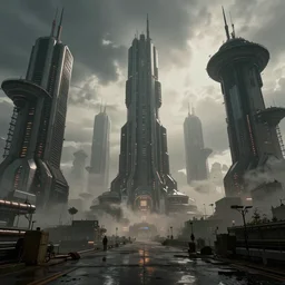 a bladerunner scifi city with mega structures and heavy atmosphere. Octane render. 8k.