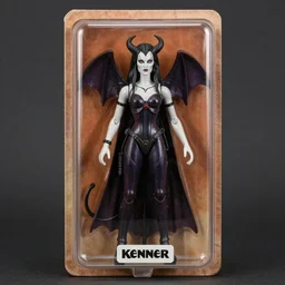Demonic woman by HR Giger, 1980s Kenner action figure in original packaging, 4k photograph