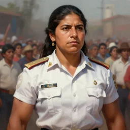 epic portrait of muscular rigoberta menchu wearing shirt uniform explaining, guatemalan crowd for background, detailed, digital painting, artstation, concept art, donato giancola, joseph christian leyendecker, wlop, boris vallejo, breathtaking, high details, extremely detailed, beautiful, establishing shot, artistic, hyperrealistic, beautiful face, octane render