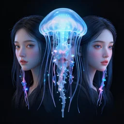 3 d face portrait of a goddess | jellyfish, bioluminescent | by david wiesner, kuang hong, alena aenami, kris kuksi, octane render