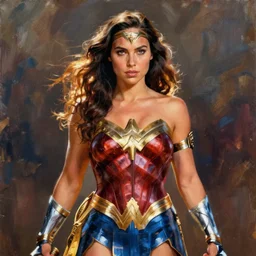 Gal Gadot as Wonder Woman with athletic body, painting from Kingdom Come Alex Ross