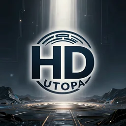 HD, logo of the intergalactic civilization of Utopia, in the style of techno-utopian artist