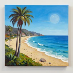 painting of a beach landscape in the style of chicano street style