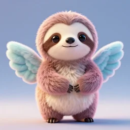 high quality 3 d render hyperrealist very cute multipastel fluffy sloth with fluffy wings, vray, smooth in _ the background, artstation