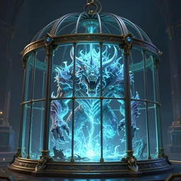 a huge cage with an ancient creature locked in it screenshot world of warcraft mounts worldboss bioluminecant light concept sketch art and by feng zhu alena aenami artworks in 4 k beeple, by thomas kinkade heartstone overwatch blizzard 3 d rtx hdr