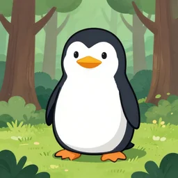 mspaint drawing of pokey the penguin sitting in a forest