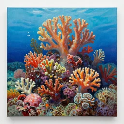 acrylic painting of an underwater colorful large coral reef, by michal karcz, texture