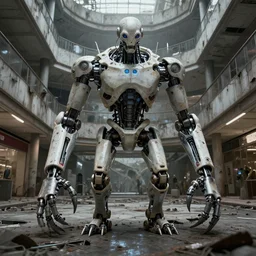 biomechanical cybernetic monster creature in the dark abandoned mall, absolutely symmetrical 3 d artwork by simon stalenhag tooth wu ande beeple