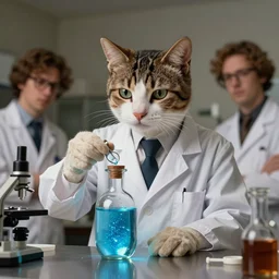 an aristocratic cat dressed as a scientist crafting a modern transparent little bottle filled with magic blue iridescent liquid, art highly detailed, by frank frazetta, keith parkinson and greg rutkowski and aleksandra skiba, concept art,