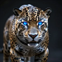 metallic jaguar with glowing blue eyes, octane render