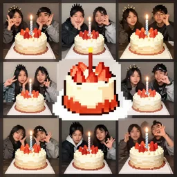 birthday cake photo from pixel collages of people