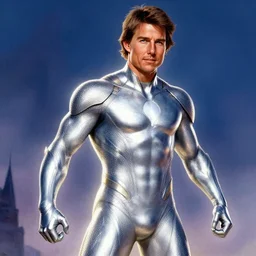 Tom Cruise the silver surfer, fantasy art, in the style of artgerm, illustration, epic, fantasy, intricate, hyper detailed, artstation, concept art, smooth, sharp focus, ray tracing, vibrant, photorealistic