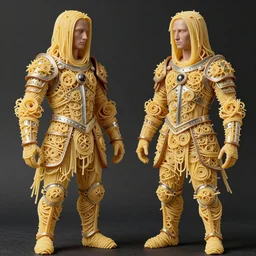 siamese twins made of spaghetti, intricate armor made of fractals of spagetthi, highly detailed, by giuseppe arcimboldo and ambrosius benson, renaissance, a touch of beksinski, realistic, zoomed out, 2 4 mm, full frame