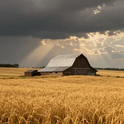 barn in a golden field, by tim doyle