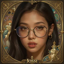 jossi of blackpink, wearing glasses, deep focus, d & d, fantasy, intricate, elegant, highly detailed, digital painting, artstation, concept art, matte, sharp focus, illustration, hearthstone, art by artgerm and greg rutkowski and alphonse mucha