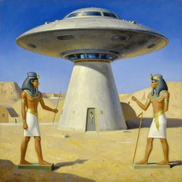 painting of a scene from an ancient egyptian ufo encounter in the style of charles abel corwin, frank lloyd wright, highly detailed, oil painting