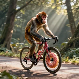monkey driving a bike with wheel of donuts wins tour the france