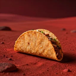 a lonely taco on mars, photograph, red lighting, taco,