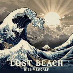 The lost Beach, movie poster, artwork by Bill Medcalf, waves in the style of the great wave off kanagawa