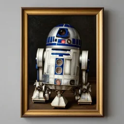 a portrait painting of r 2 d 2 from star wars in a renaissance style hanging in the louvre