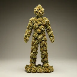 human statue made out of marijuana buds