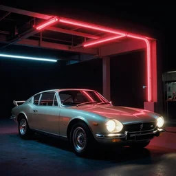 designed by giorgetto giugiaro 1 9 7 8 ae 8 6, thick neon lights, ektachrome photograph, volumetric lighting, f 8 aperture, cinematic eastman 5 3 8 4 film