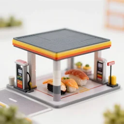 gas station in town made of sushi 4 5 mm miniature