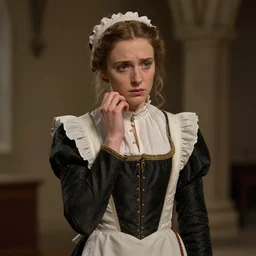 8k a noble household's medieval chambermaid in her early thirties with a worrisome and compassionate personality, by Raymond Swanland Greg Rutkowski Lise Deharm, {perfect face}, {perfect eyes}, elegant regal posture, ArtStation, CGStation, 4k