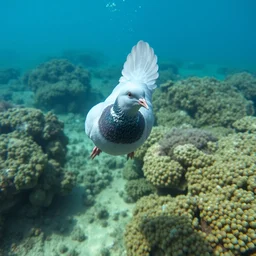 pigeon swimming in underwater reef