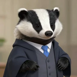 an anthropomorphic badger wearing dressed as a professor.