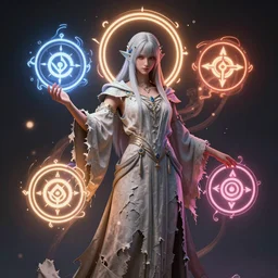 sephiroth, power auras, sigils, tattered cloth robes, art by yoshitaka amano, substance 3 d painter, pbr textures, physical based rendering, cinematic, hyper realism, high detail, octane render, unreal engine, 8 k, vibrant colors, smooth gradients, high contrast, depth of field, aperture f 2. 8