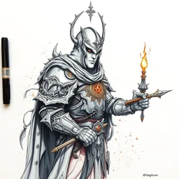 beautiful aesthetic inspirational masterful professional ink pen and watercolor sketch of an occult mystic knight, ultra detailed, fine details, trending on artstation, high quality paper