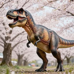 a portrai of tyrannosaurus at a sakura tree side shot by shunji dodo, 8 k