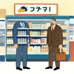 a japanese supermarket in the style of daniel johnston and jean dubuffet and peter doig and ito, 8 k, line brush, very detailed, overlaid with japanese adverts