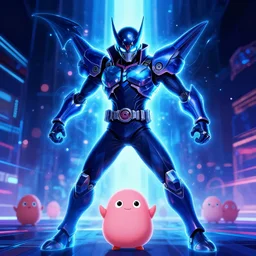 kamen rider sai baba by arnold bocklin movie poster, dynamic pose, wlop, gantz, blue chromatic color, menacing, sci - fi, neon blue lights, katamari damacy, highly detailed, masterpiece, trending on artstation, bokeh, character design, simmetry, tsutomu nihei, artgerm, otomo
